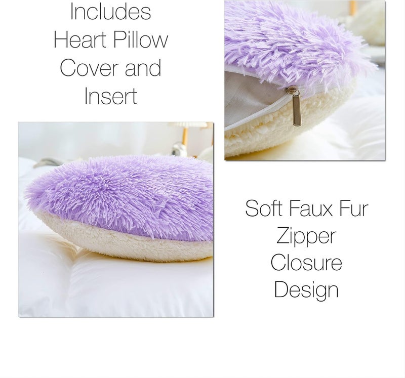 MOOWOO Fluffy Heart Pillow, Faux Fur Throw Pillow,Sherpa Plush Fluffy, Cute Soft Throw Cushion, Christmas Day,Valentines Day Decor for Home Bed Couch (Purple) - Image 4